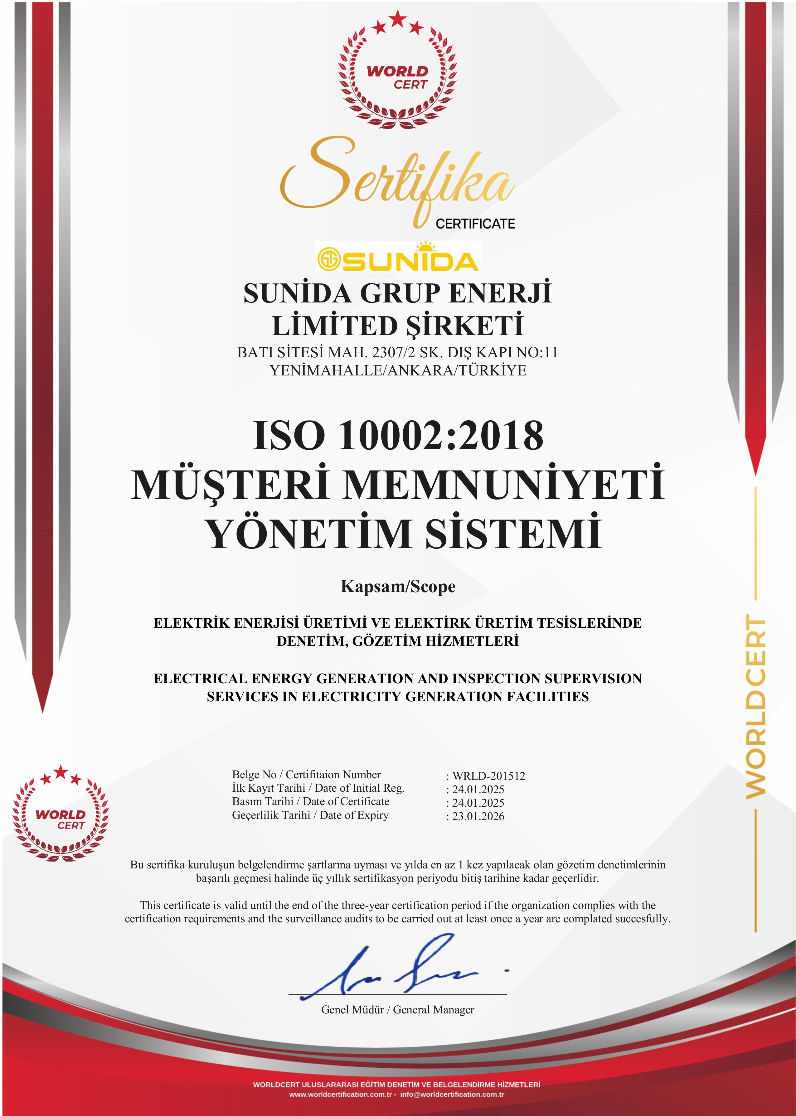 Sunida Sertifikalarımız